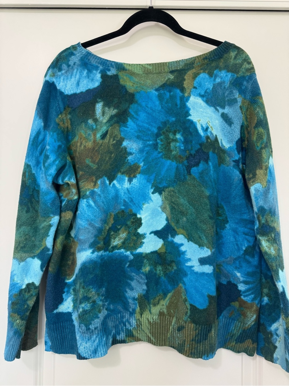 Talbots Teal & Green Floral Off-the-Shoulder Sweater